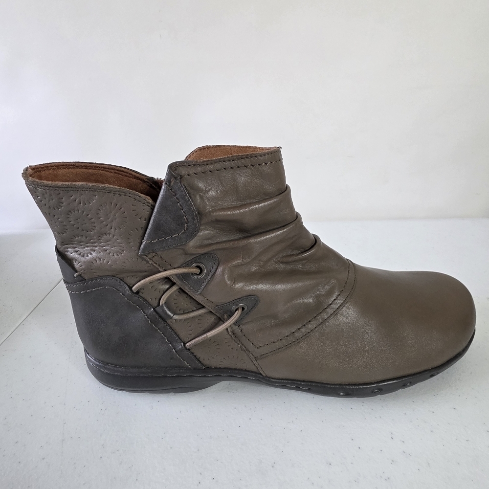 Cobb Hill Penfield Leather Ankle Boots Size 12 Ruched Side Zip Booties Comfort